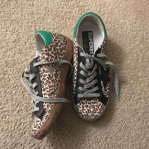 Golden Goose Brown and Green Leopard Print Sneakers